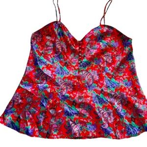 Vintage Kathryn Paisley Satin Cami • Y2K Boho Festival Top – Size L